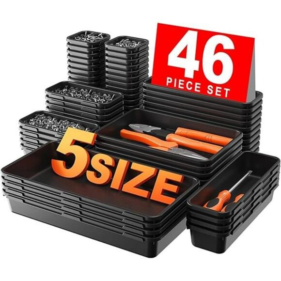 46 Piece Tool Box Organizer Set Drawer Trays Storage for Garage Office Desk - Picture 8 of 8
